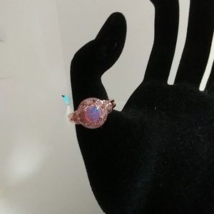 Rose Goldtoned Ring with Pink Opal Colored Stones